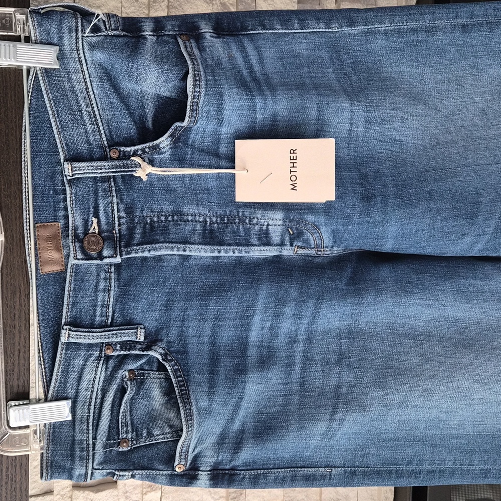 MOTHER High-Waist Wide Leg Jeans in Medium Blue - Picture 7 of 9